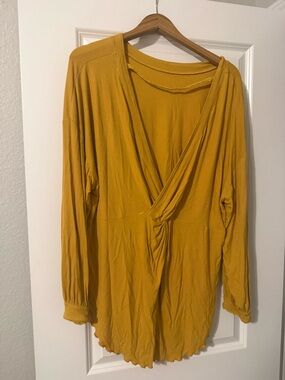 Free People Mustard Yellow Twist-Front Long Sleeve Top